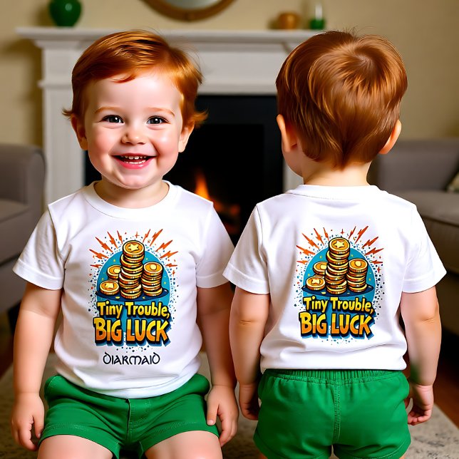 Camiseta Para Bebê Customizable Tiny Trouble Big Luck (Customizable Tiny Trouble Big Luck Baby T-Shirt)