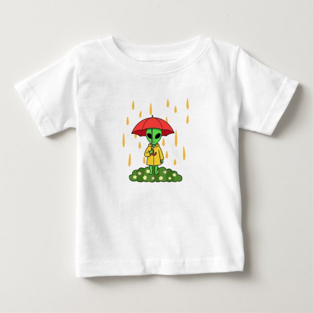 Camiseta Para Bebê Cute Alien With Umbrella Kawaii Space Character (Frente)