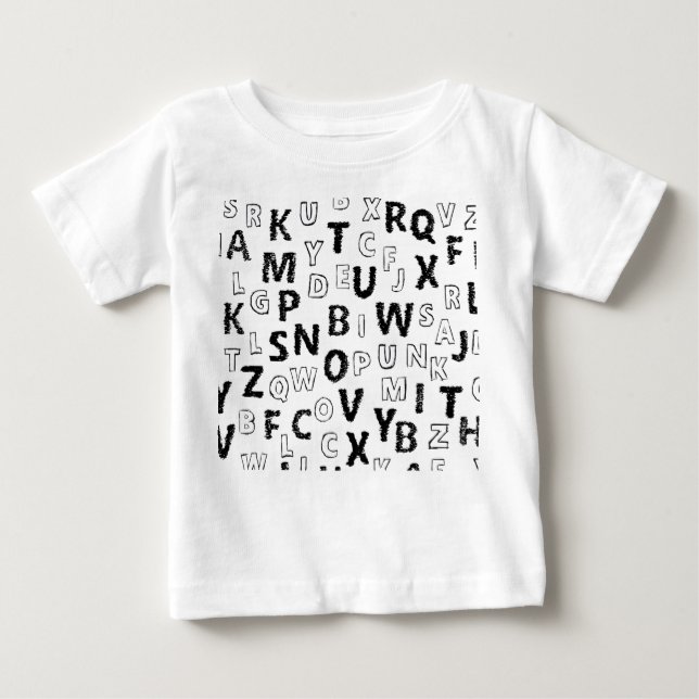 Camiseta Para Bebê Cute Alphabet Kids T-Shirt | Black & White Letter  (Frente)