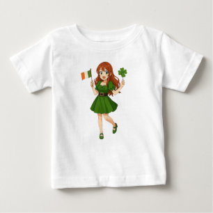Camiseta Para Bebê Cute anime ruiva Dia de São Patrício