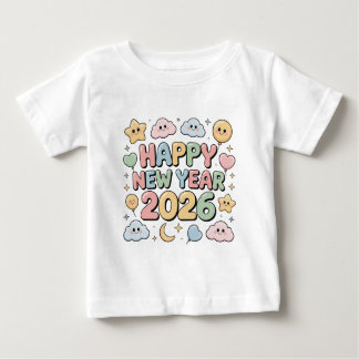 Camiseta Para Bebê Cute Baby Cartoon New Year 2026 Illustration