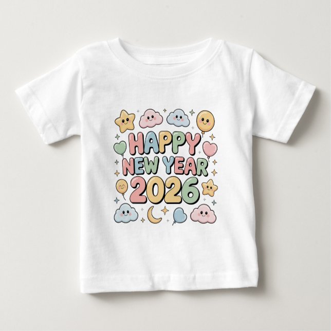 Camiseta Para Bebê Cute Baby Cartoon New Year 2026 Illustration (Frente)