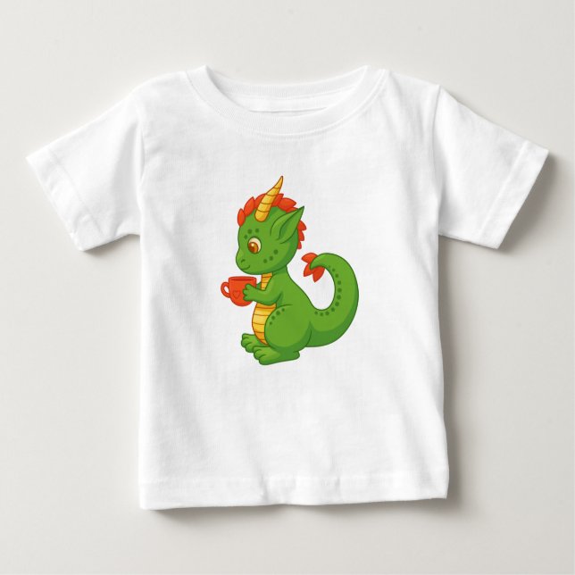 Camiseta Para Bebê Cute Baby Dragon Holding Cup (Frente)