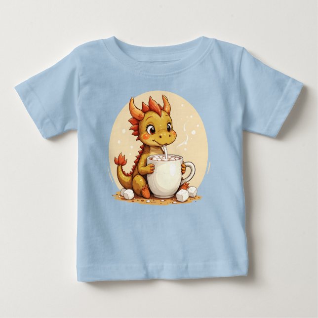 Camiseta Para Bebê Cute Baby Dragon Hot Chocolate Kids Kawaii Cozy De (Frente)