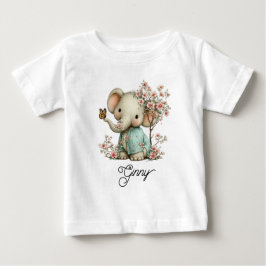 Camiseta Para Bebê Cute Baby Elephant in Cherry Blossoms