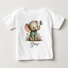 Camiseta Para Bebê Cute Baby Elephant with Blue Butterfly
