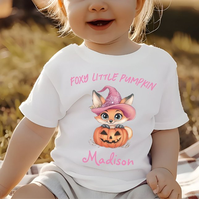 Camiseta Para Bebê Cute Baby Fox Witch Hat Nome Personalizado T-Shirt (Criador carregado)