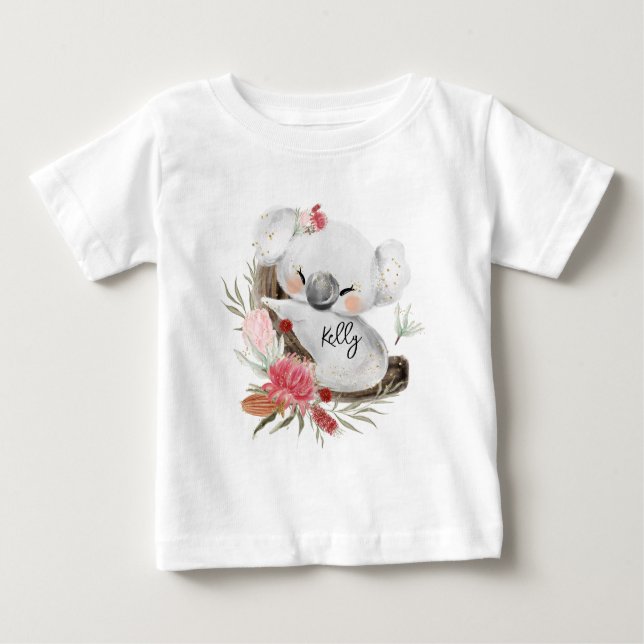 Camiseta Para Bebê Cute Baby Koala Dourado Speckle Nome Personalizado (Frente)