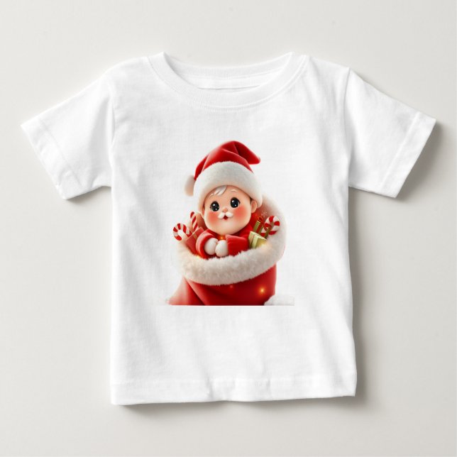 Camiseta Para Bebê Cute Baby Santa – Adorable Kawaii Christmas Gift (Frente)