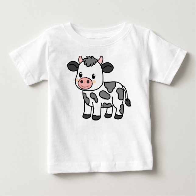 Camiseta Para Bebê Cute Baby T-Shirt with Adorable Cow Illustration (Frente)