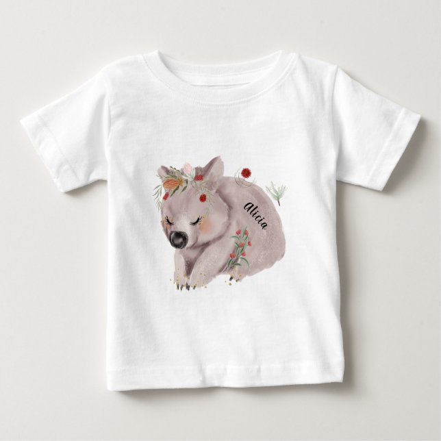 Camiseta Para Bebê Cute Baby Wombat Dourado Speckle Nome Personalizad (Frente)