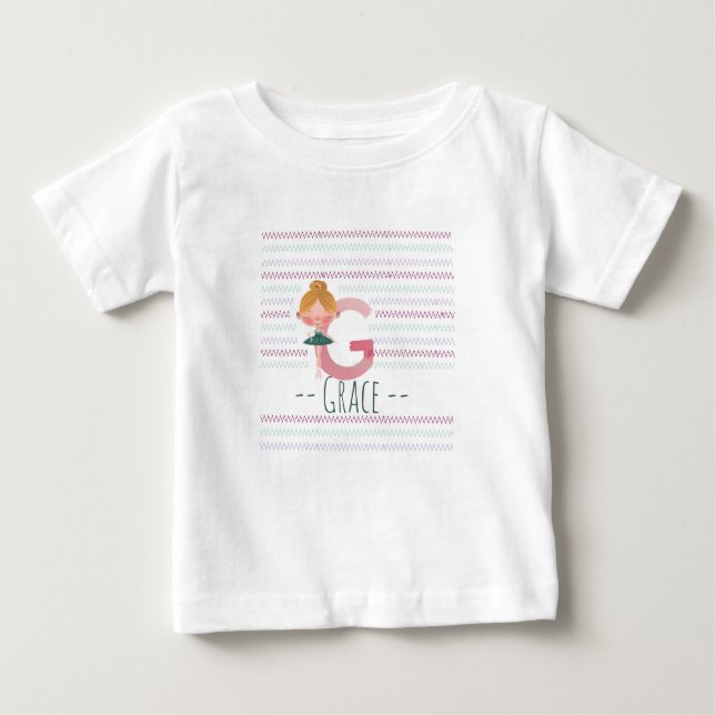 Camiseta Para Bebê Cute Ballerina Plush Pink Letter G Toddler  (Frente)