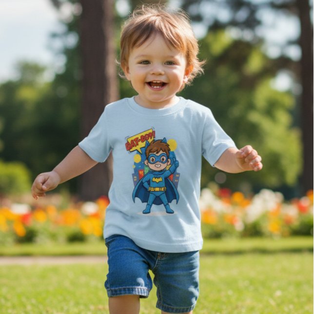 Camiseta Para Bebê Cute Bat-Boy Superhero Costume Toddler Kids Blue  (Criador carregado)
