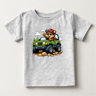 Camiseta Para Bebê Cute Bear Driving Green Jeep Toddler T-Shirt