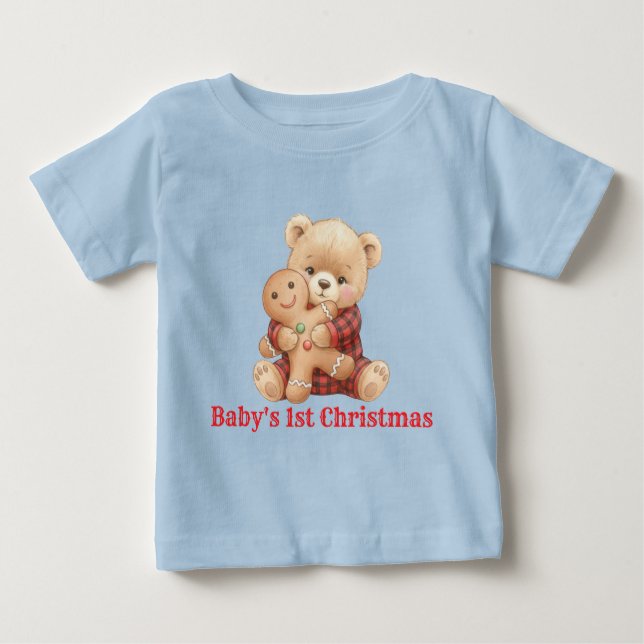 Camiseta Para Bebê Cute Bear First Christmas  (Frente)