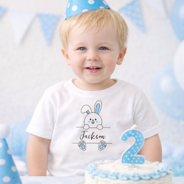 Camiseta Para Bebê Cute Blue Bunny Boy's First Birthday  (Criador carregado)