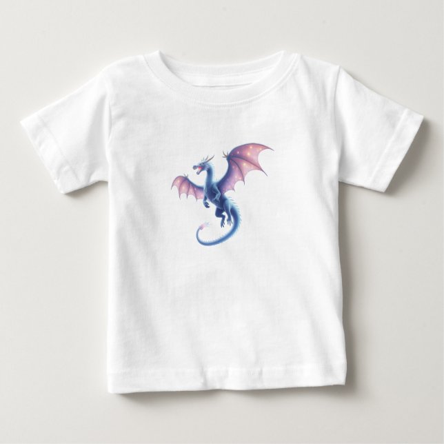 Camiseta Para Bebê Cute Blue Fairytale Magic Dragon Cartoon (Frente)