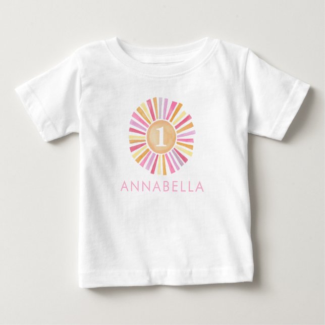 Camiseta Para Bebê Cute Boho Sunshine Girls Primeiro primeiro anivers (Frente)