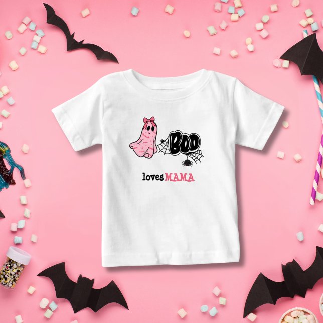 Camiseta Para Bebê Cute Boo Ghost Mama Spooky (Boo loves Mama, Adorable ghost Halloween Toddler Birthday Shirt,)