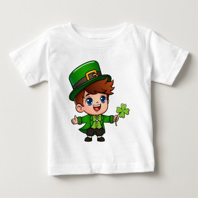 Camiseta Para Bebê Cute Boy Saint Patrick Costume Holding Lucky  (Frente)