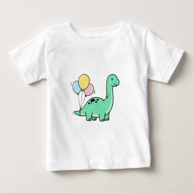 Camiseta Para Bebê Cute Bronto Holding Balloons for Kids Birthday 🎈 (Frente)