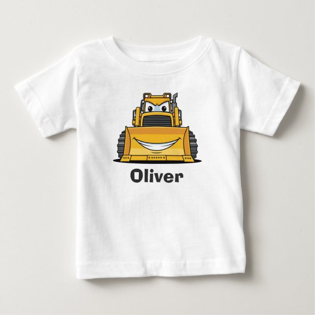 Camiseta Para Bebê Cute Bulldozer de Construção Sorridente (Frente)