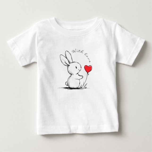Camiseta Para Bebê Cute bunny and red heart , personnalisé (Frente)