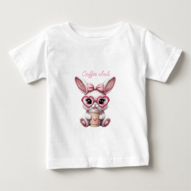 Camiseta Para Bebê Cute Bunny Coffee Club Toddler T-Shirt – adorable  (Frente)