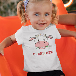 Camiseta Para Bebê Cute Cartoon Cow   Custom Name Farm Animal T-Shirt