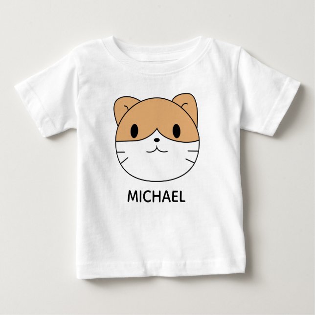 Camiseta Para Bebê Cute Cat Cartoon Face Personalised (Frente)