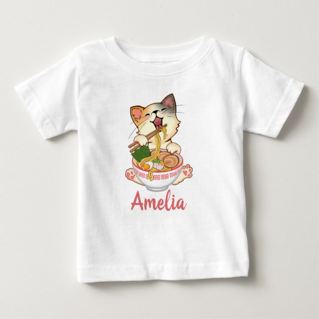 Camiseta Para Bebê  Cute Cat Funny Kitten Customizable Name  (Frente)