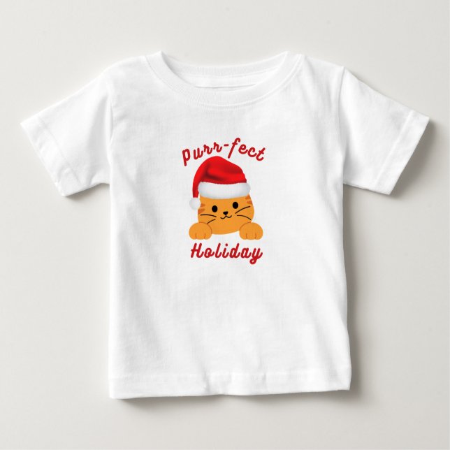Camiseta Para Bebê Cute Cat Purr‑fect Holiday Baby Christmas Shirt (Frente)