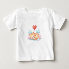 Camiseta Para Bebê Cute Cat Sleeping with Heart Balloon