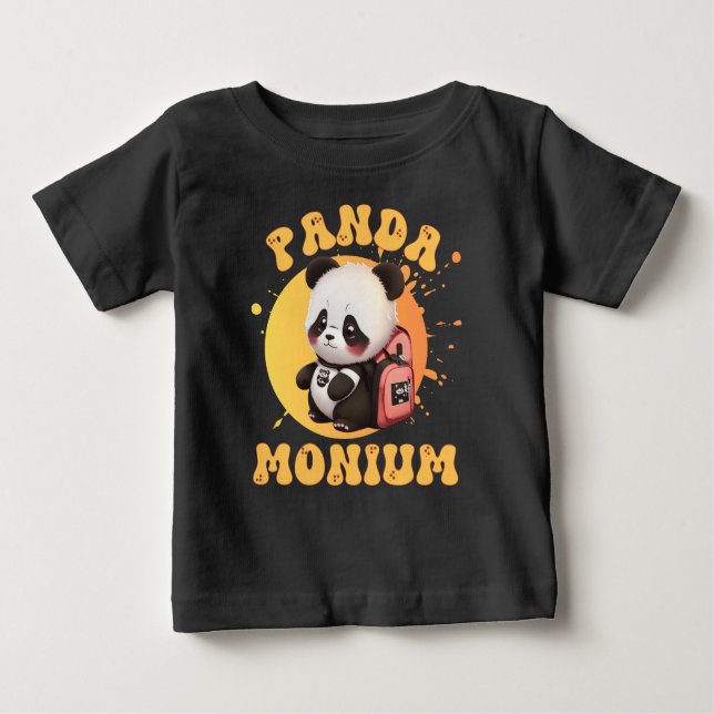 Camiseta Para Bebê Cute Chibi Kawaii Panda Nome Ano Escolar de Volta (Frente)