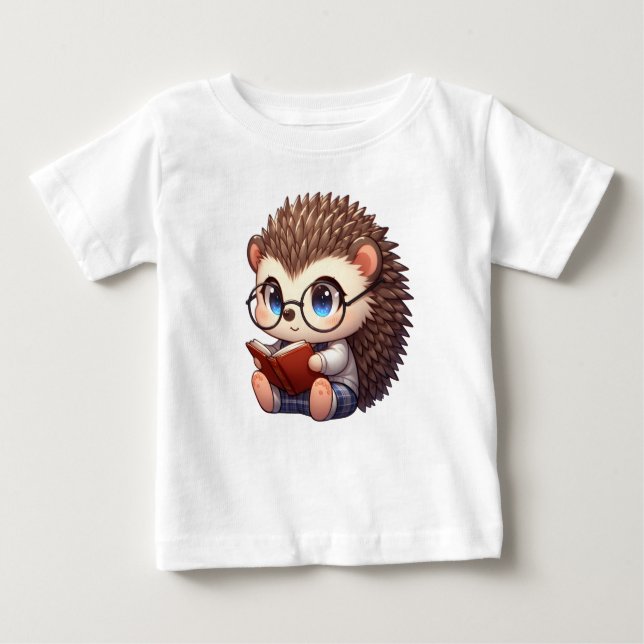 Camiseta Para Bebê Cute Chibi Lendo Hedgehog (Frente)