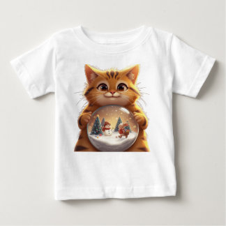 Camiseta Para Bebê Cute Christmas Cat Snow Globe Baby T-Shirt