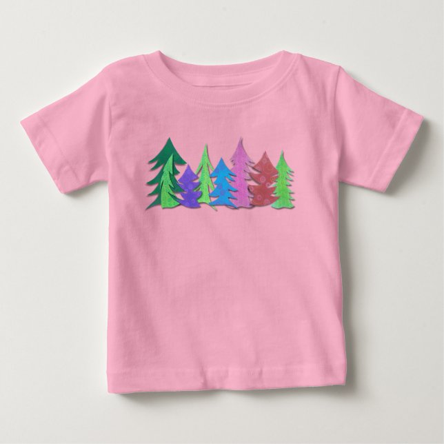 Camiseta Para Bebê Cute Christmas Forest Colorful (Frente)
