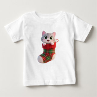 Camiseta Para Bebê Cute Christmas Kitten in Stocking Baby T-Shirt
