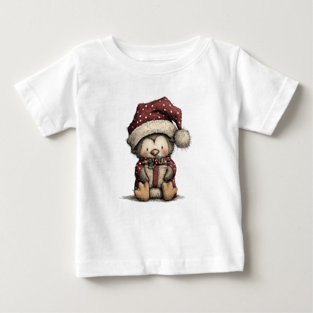 Camiseta Para Bebê Cute Christmas Penguin Art (Frente)