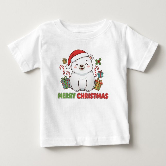 Camiseta Para Bebê Cute Christmas Polar Bear Illustration (Frente)