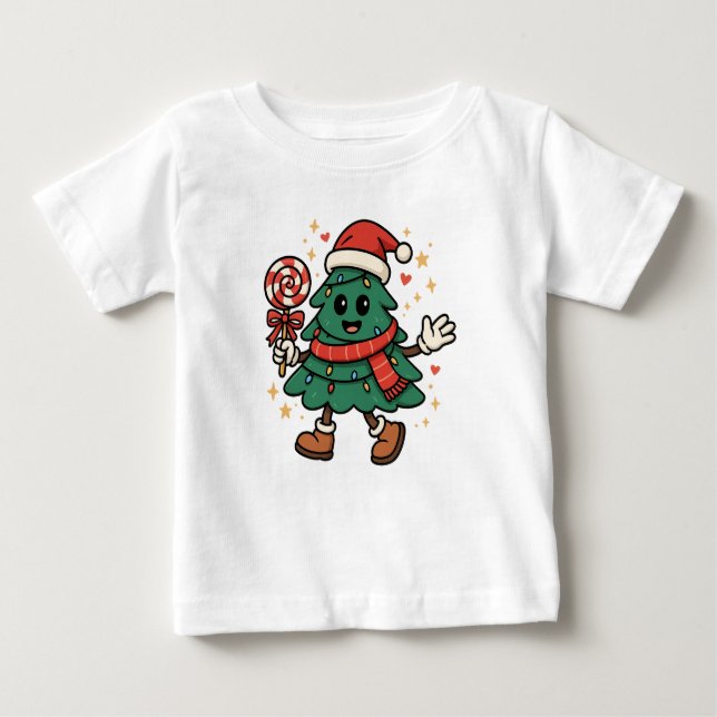 Camiseta Para Bebê Cute Christmas Tree Kids T-Shirt / Festive Holiday (Frente)