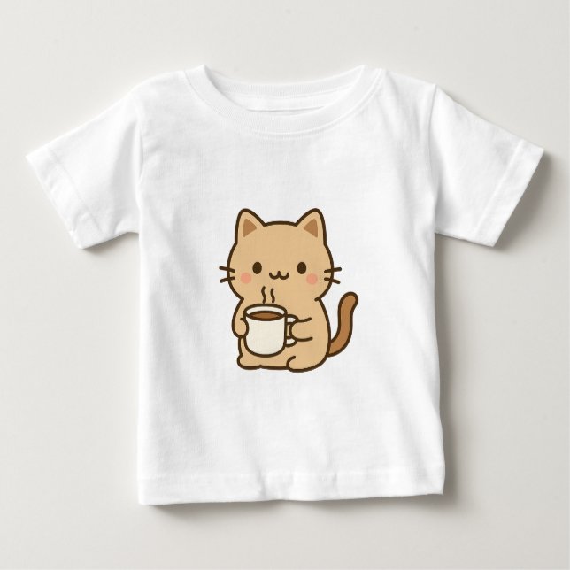 Camiseta Para Bebê Cute Coffee Cat Kawaii Cozy Aesthetic Design (Frente)
