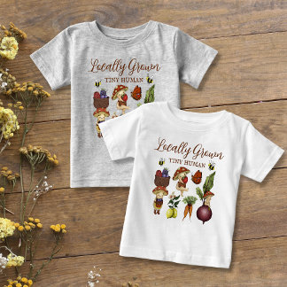 Camiseta Para Bebê Cute Cogumelo Pequeno e Legume Cultivados Localmen
