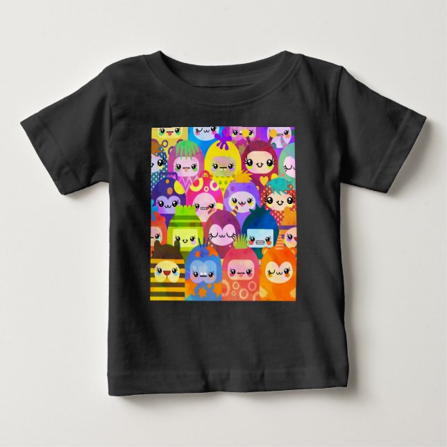 Camiseta Para Bebê Cute Colorful Cartoon People Characters (Frente)