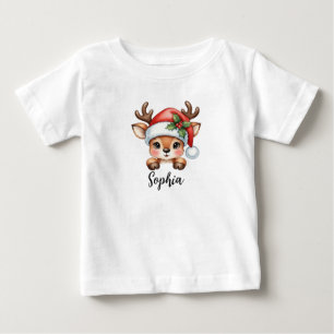 Camiseta Para Bebê Cute Coquette Floral Natal Rena