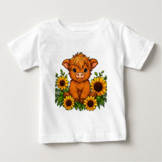 Camiseta Para Bebê Cute Cow with Sunflowers