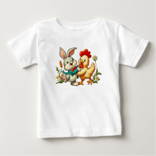 Camiseta Para Bebê Cute, desenho animado vintage de Frango & Coelho