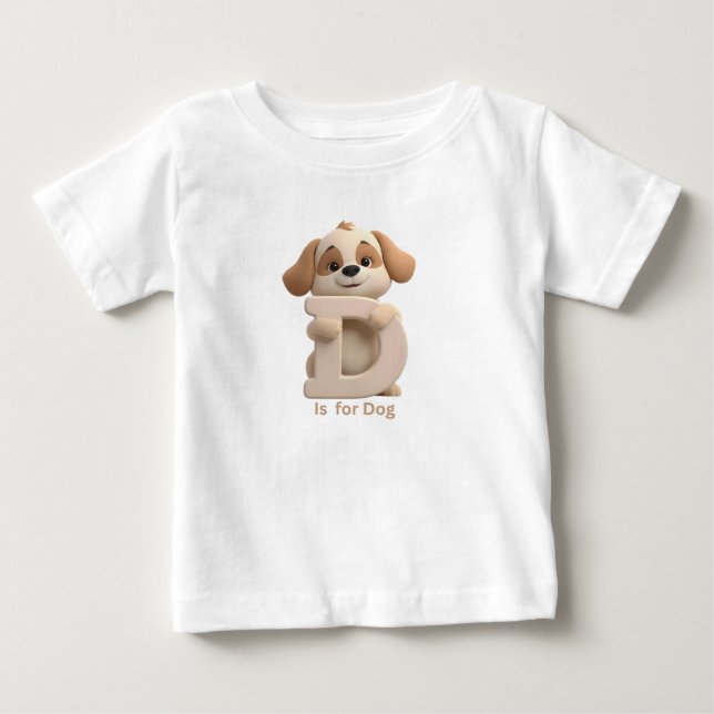 Camiseta Para Bebê Cute Dog Letter D Kids T-Shirt | Animal Alphabet S (Frente)