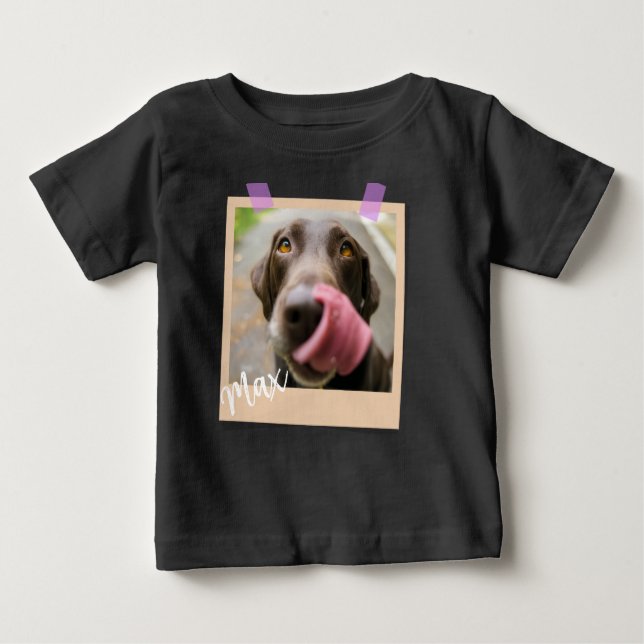Camiseta Para Bebê Cute Dog Polaroid Style Photo Art (Frente)