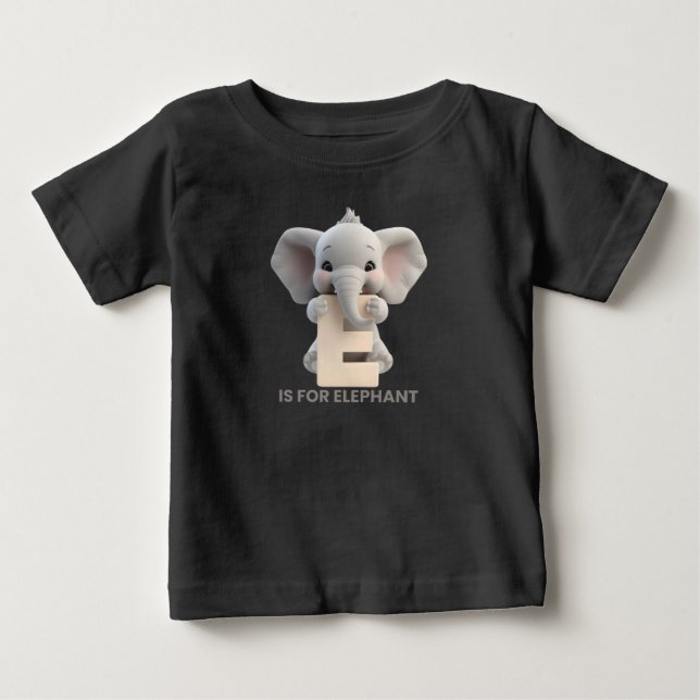 Camiseta Para Bebê Cute Elephant Letter E Kids T-Shirt | Animal Alpha (Frente)